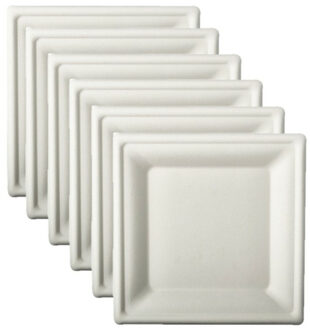 60x stuks witte suikerriet lunchbordjes 20 cm biologisch afbreekbaar