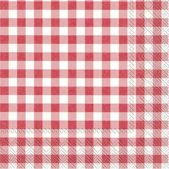 60x Vichy Karo 3-laags servetten rood/wit geblokt 33 x 33 cm - Feestservetten