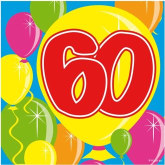 60x Zestig/60 jaar feest servetten Balloons 25 x 25 cm verjaardag/jubileum - Feestservetten Multikleur