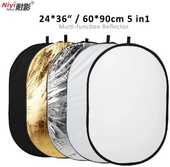 60X90Cm 24 ''X 35'' 5 In 1 Multifunctionele Zwart Wit Goud Zilver Fotografie studio Photo Oval Inklapbare Light Reflector