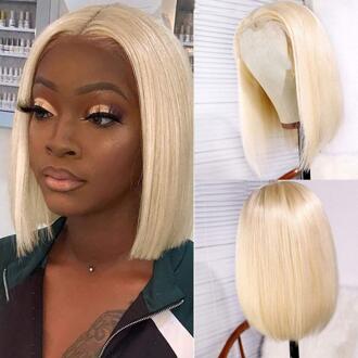 613 Blonde 4X4 Korte Bob Pruiken Synthetische Vetersluiting Pruiken Rechte Kant Voor Pruiken Voor Zwarte Vrouwen 10-14 inch Pruik Voor Dagelijks Dragen 10duim