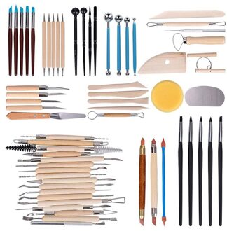 61Pcs Aardewerk Gereedschappen Clay Sculpting Gereedschap Houten Handvat Aardewerk Carving Tool Set Klei Cleaning Tools Kits Rock Schilderen Kit voor S