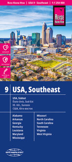 62Damrak Reise Know-How Landkarte USA 9 Südost 1 : 1.250.000: Missouri, Kentucky, West Virginia, South Carolina, ...