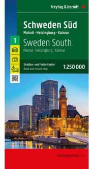 62Damrak Wegenkaart - landkaart 1 Zweden Zuid - Malmo-Helsingborg-Kalmar | Freytag & Berndt