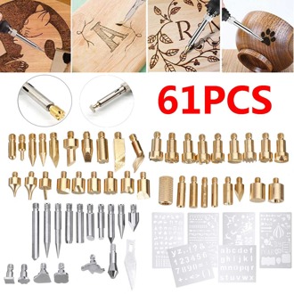 62Pcs 60W Elektrische Soldeerbout Houtgestookte Pen Tip Kit Pyrography Craft Tool Voor Houtbewerking Solderen Metal Tool deel 61stk nee Pen