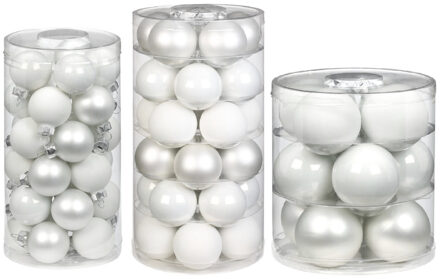 62x stuks glazen kerstballen wit 4, 6 en 8 cm glans en mat - Kerstbal