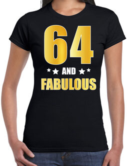64 and fabulous verjaardag cadeau t-shirt / shirt - zwart - gouden en witte letters - voor dames - 64 jaar verjaardag kado shirt / outfit S