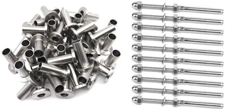 64 Pack Rvs Beschermer Mouwen & 50 Stuks Leuning Reling Kabel Spanner Schroefdraad Stud End Fitting
