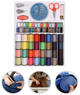 64 Spoelen Kleuren Naaigaren Set Naaien Gereedschap Kit Schaar Steken Naalden Tools
