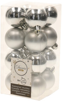64x Kunststof kerstballen glanzend/mat zilver 4 cm kerstboom versiering/decoratie - Kerstbal Zilverkleurig