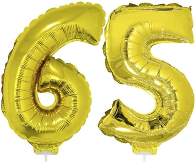 65 jaar leeftijd feestartikelen - versiering cijfers - ballonnen op stokje - van 41 cm - goud