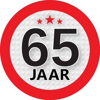 65 jaar leeftijd sticker rond 9 cm - 65 jaar verjaardag/jubileum versiering