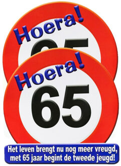 65 jaar verjaardag stopbord - 2x stuks - Dia 50 cm - Leeftijd feestartikelen - verkeersbord - Karton