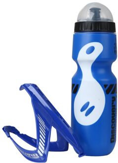 650Ml Fiets Waterbottle Weg Mountainbike Water Fles Met Houder Kooi Outdoor Fietsen Waterkoker Fiets Accessoire blauw-wit