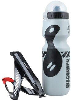 650Ml Mountainbike Fiets Water Drink Fles + Houder Kooi Outdoor Sport Plastic Draagbare Ketel Water Fles Drinkware grijs