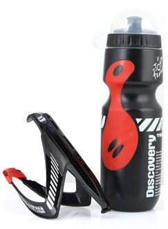 650Ml Mountainbike Fiets Water Drink Fles + Houder Kooi Outdoor Sport Plastic Draagbare Ketel Water Fles Drinkware zwart