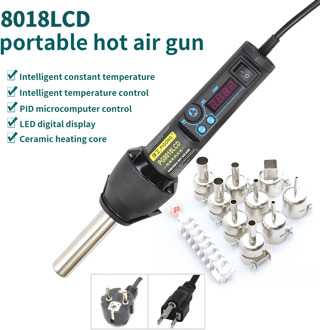650W High quality PG8018LCD 220V/EU LCD Adjustable Electronic Heat Hot Air Gun Desoldering Soldering Station IC SMD BGA + Nozzle