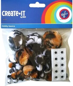 65x Knutsel pompoms met dierenprint en oogjes Multi