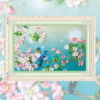 65X45cm 3d Bloem Vogel Diy Lint Borduren Afdrukken Kruissteek Schilderijen Handwerk Ambachtelijke Handwerkpakketten Patroon Home Decor