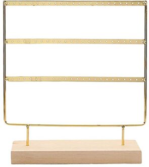 66-Gat 3-Layer Oorbel Opbergdoos Met Beugel, Oorbel Houder, Geschenkdoos, houten Sieraden Rack/Oorbel Lade goud