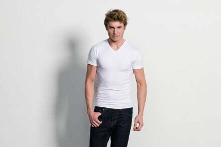 6600 - 2-pack Heren T-shirt V-Hals Wit Stretch - XL