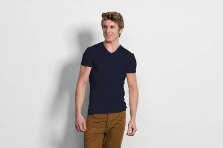 6610 - 2-pack Heren T-shirt V-Hals Navy Stretch - L