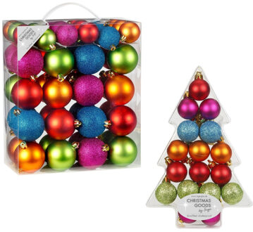 67x Gekleurde mix kunststof kerstballen pakket 3-4-6 cm - Kerstbal Multikleur