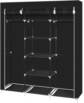 69" Portable Clothes Closet Non-Woven Fabric Wardrobe Double Rod Storage Organizer With Shelves Black