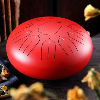 6in 8-Tone Staal Tong Drum C Sleutel Percussie Instrument Handpan Drum Met Hamers ENA88 rood