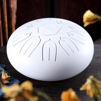 6in 8-Tone Staal Tong Drum C Sleutel Percussie Instrument Handpan Drum Met Hamers ENA88 wit