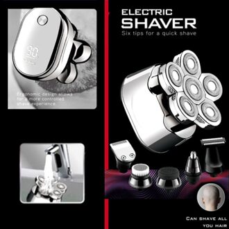 6in1 Grooming Facial Elektrische Scheerapparaat Voor Mannen Nat Droog Scheerapparaat Borstel Draaien Oplaadbare Bald Head Scheren Machine Kit