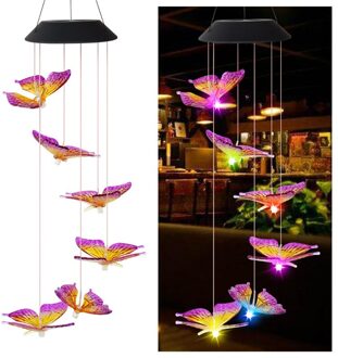 6LED Solar Wind Chime Licht Vlinder Stijl Waterdichte Garden Garland Opknoping Verlichting Outdoor Solar Lamp Decor Tuinbeelden