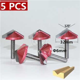 6mm * 120degree * 32mm, CNC Tungsten staal 3D V bit, CNC machine tool, PVC, MDF, Acryl, Carbide end mill, houtbewerking insert router bit 5 stk
