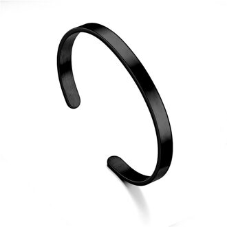 6Mm Classic Black Manchet Mannen Armbanden Armbanden Rvs Luxe Armband Voor Mannen Vrouwen Sieraden Pulseras zwart