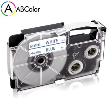 6Mm XR-6WEB Tape Voor Casio XR-6WEB Xr 6WEB Label Tape Blauw Op Wit Printer Lint Voor Casio KL-60 KL-120 KL-100 Label Maker