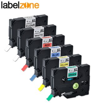 6Pack Combo Set 6 Mm Compatibel Brother P-Touch Printers Tze111 Tze211 Tze411 Tze511 Tze611 Tze711 Tze Tape voor Ptouch Printer