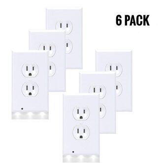 6Pack Wall Outlet Plate LED Night Light Illuminated Plug Cover With Sensor Inductive Guidelight Easy Snap On No Wire Or Battery