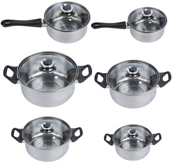 6Pc Rvs Koekenpan Kookgerei Koekenpan Ei Pannenkoek Pot Cast Keuken Koken Gas Inductie Anti-aanbak Duurzame Keuken Hwc