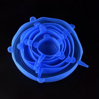 6Pc Siliconen Cover Stretch Deksels Herbruikbare Luchtdicht Voedsel Wrap Covers Houden Verse Afdichting Kom Elastische Wrap Cover Keuken Kookgerei 6stk blauw