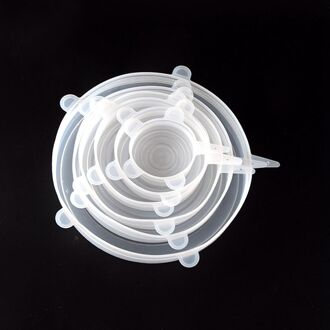 6Pc Siliconen Cover Stretch Deksels Herbruikbare Luchtdicht Voedsel Wrap Covers Houden Verse Afdichting Kom Elastische Wrap Cover Keuken Kookgerei 6stk wit