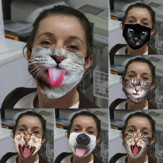 6PC Unisex Adult Animal Printed Funny Face Outdoor Mouth Breathable Cycling Mask Face Mask Fashion Washable Reusable Breathable