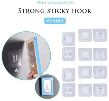 6PCS/12PCS Double-sided Adhesive Wall Hooks Wall Hanger Transparent Suction Cup Sucker Hook Double-Sided Adhesive Wall Hooks Dro