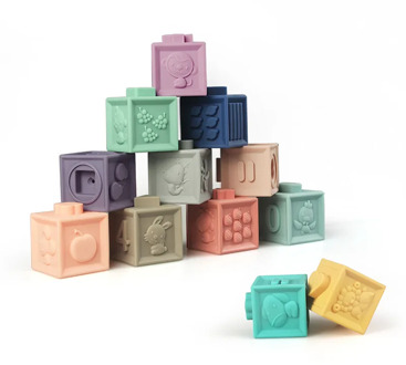 6pcs/12pcs Squeeze Toys Baby Grasp Bath Ball Building Blocks Touch Hand Soft Balls Baby Rubber Teethers Massage Toy