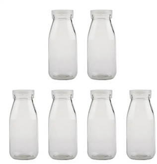 6Pcs 250ML Transparent Glass Bottle Heat Resistant Thickened Milk Yogurt Bottle Cold Drinks Container Water Bottles Drinkware