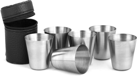 6Pcs 30Ml Rvs Cups Shots Set Mini Praktische Reizen Whisky Wijn Glazen Draagbare Drinkware Set Koffie Mok cup 6stk