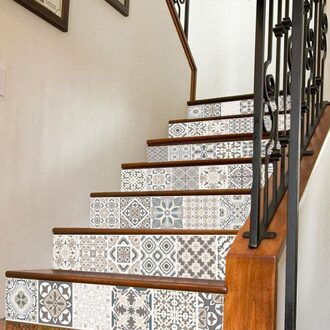 6Pcs 3D Keramische Tegel Muur Trappen Stickers Zelfklevende Verwijderbare Pvc Stairway Decor Stickers Diy Home Decoratie Grijs