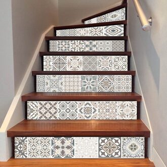 6Pcs 3D Zelfklevende Muur Stairway Stickers Pvc Motbestendig Verwijderbare Diy Keramische Tegel Trappen Vochtwerende Decor Stickers