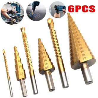 6Pcs 4-12/20/32Mm Grote Hss Staal Stap Cone Cut Set Boor Gereedschap Titanium boren Hole Cutter Duurzaam Gecoate Metalen Boor