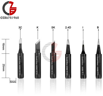 6Pcs 900M-T Welding Tips Lead Free Black Metal Soldering Iron Tips for for 936 937 938 8586 852D Rework Soldering Station