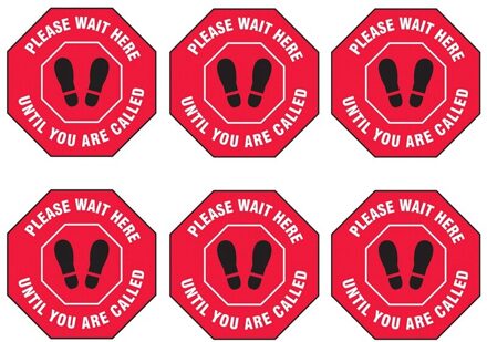 6Pcs Achthoekige Sociale Distantiëren Vloer Teken "Wacht Hier Totdat U Genaamd", 12Inch Diameter
